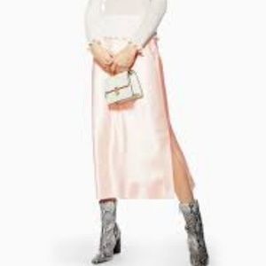 NWT Topshop Split Side Satin Bias Midi Skirt Pink